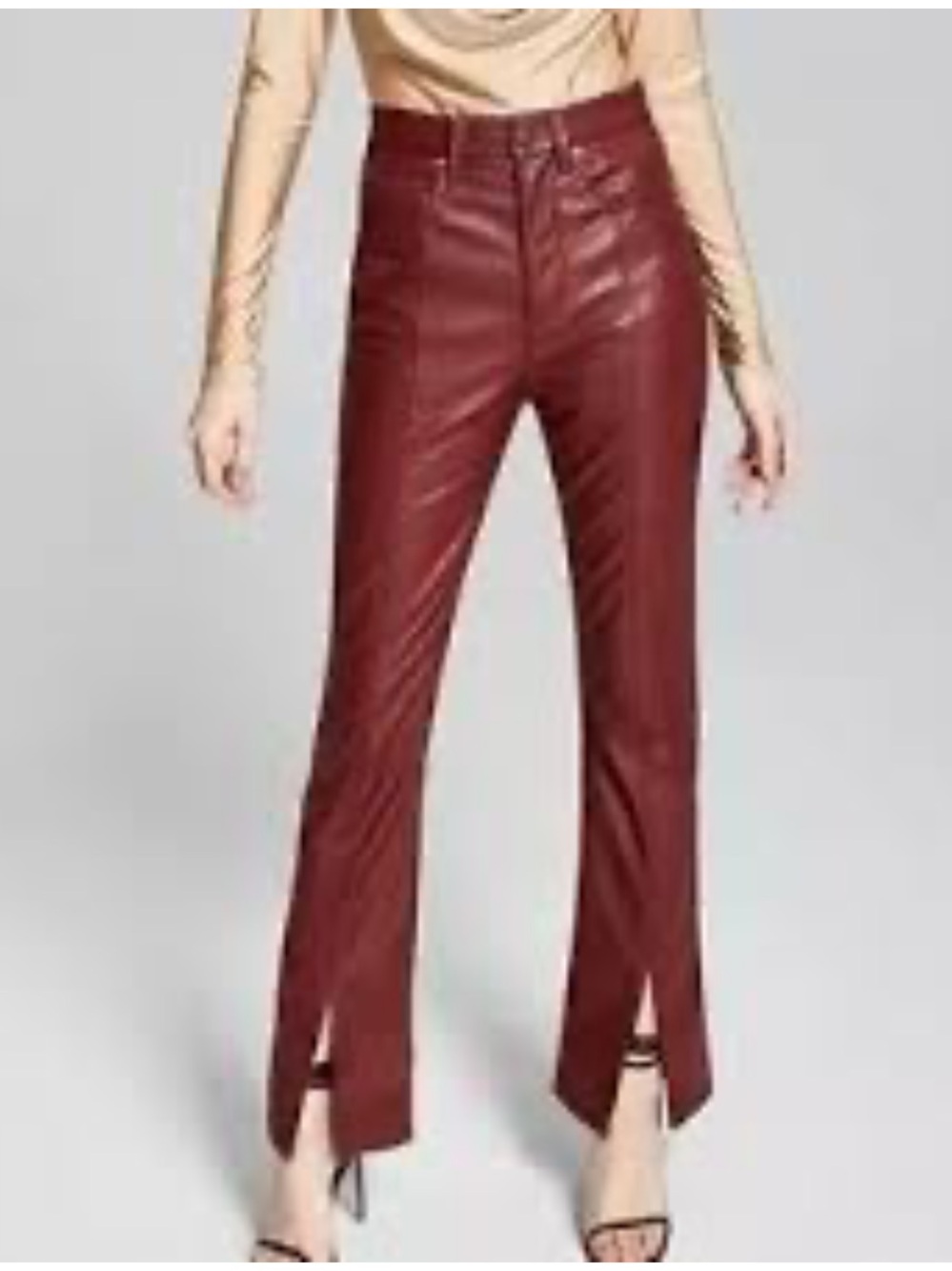 And Now This Brown Burgundy Red Faux Leather Slit Bootcut Pants Sz 4